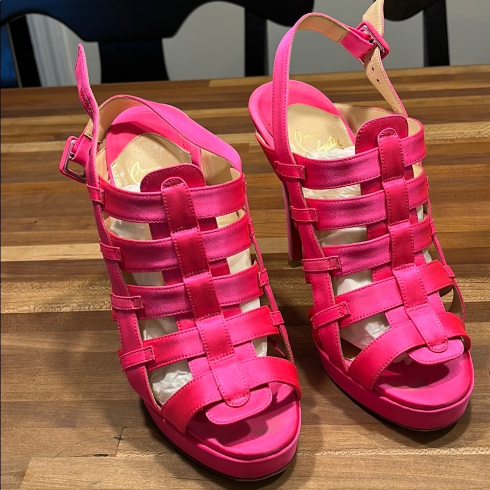 Christian Louboutin Crepe Satin Shocking Pink Heel